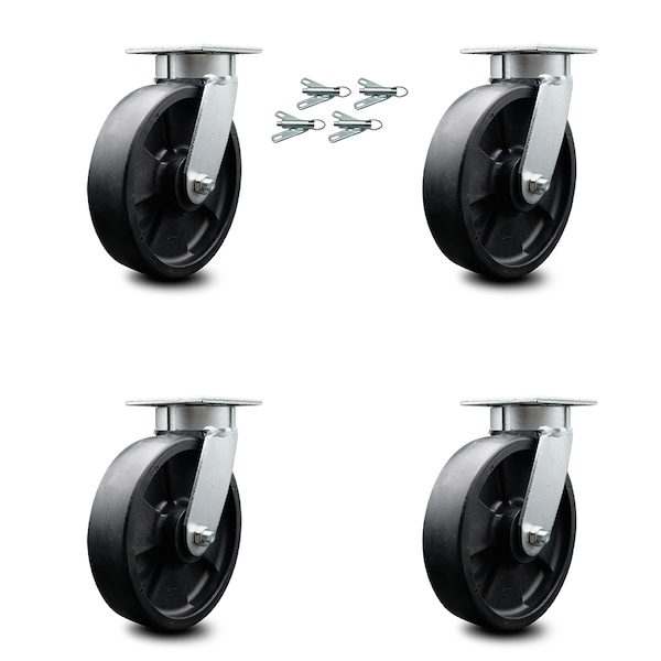 Service Caster 8 Inch Kingpinless Glass Filled Nylon Wheel Swivel Caster Set with Swivel Locks SCC-KP30S820-GFNR-BSL-4 - main